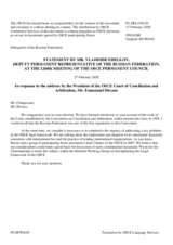 Statement by the Delegation of the Russian Federation in response to the address by the President of the OSCE Court of Conciliation and Arbitration, Mr. Emmanuel Decaux