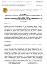 Statement by the Delegation of Armenia in response to the opening remarks by H.E. Ambassador Dmytro Kuleba, Minister for Foreign Affairs of Ukraine 