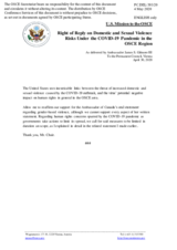 Statement by the Delegation of the United States of America on domestic and sexual violence risks under COVID-19 in the OSCE area