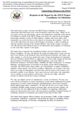 Statement by the Delegation of the United States of America in response to the report by the OSCE Project Co-ordinator in Uzbekistan, Ambassador John MacGregor