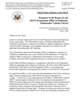Statement by the Delegation of the United States of America in response to the report by the Head of the OSCE Programme Office in Dushanbe, Ambassador Valeriu Chiveri