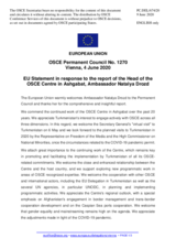 Statement by the Croatian EU Presidency in response to the report by the Head of the OSCE Centre in Ashgabat, Ambassador Natalya Drozd