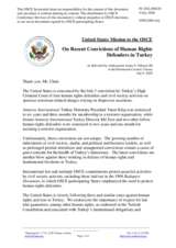 Statement by the Delegation of the United States of America on recent sentencing of human rights defenders in Turkey