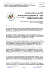 Statement by the Delegation of the United States of America in response to the presentation of the Annual Progress Report on the Implementation of the OSCE Gender Action Plan by Amb. Tuula Yrjölä, Officer in Charge in Absence of the Secretary General