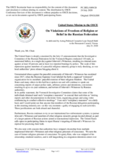 Statement by the Delegation of the United States of America on the situation of Jehovah’s Witnesses in the Russian Federation