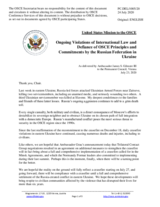 Statement by the Delegation of the United States of America on Russia’s ongoing aggression against Ukraine and illegal occupation of Crimea