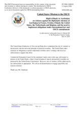 Statement by the Delegation of the United States of America in response to the statement by the Delegation of Azerbaijan on violence against the diplomatic missions of Azerbaijan