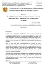 Statement by the Delegation of Armenia on promotion of hate crimes by Azerbaijan in the OSCE participating States 