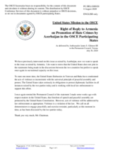 Statement by the Delegation of the United States of America in response to the statement by the Delegation of Armenia on promotion of hate crimes by Azerbaijan in the OSCE participating States 
