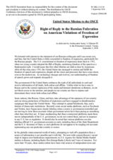 Statement by the Delegation of the United States of America in response to the statement by the delegation of the Russian Federation on the violation of freedom of expression by Internet platforms of the United States of America