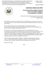Statement by the Delegation of the United States of America on worsening human rights situation in the Transdniestrian region of the Republic of Moldova
