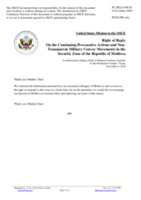 Statement by the Delegation of the United States of America in response to the statement by the Delegation of Moldova on the continuing provocative actions and non-transparent military convoy movements in the Security Zone of the Republic of Moldova