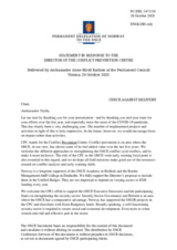 Statement by the Delegation of Norway in response to the report by the Director of the Conflict Prevention Centre, Ambassador Tuula Yrjölä