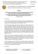 Statement by the Delegation of Armenia in response to the addresses by the Personal Representatives of the OSCE Chairperson-in-Office on Tolerance and Non-Discrimination, Rabbi Andrew Baker, Ambassador Mehmet Paçacı, and Professor Regina Polak