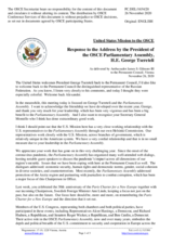 Statement by the Delegation of the United States of America in response to the address by the President of the OSCE Parliamentary Assembly, H.E. George Tsereteli