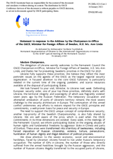 Statement by the Delegation of Ukraine in response to the address by the Chairperson-in-Office of the OSCE, Minister for Foreign Affairs of Sweden, H.E. Ms. Ann Linde