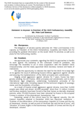 Statement by the Delegation of Ukraine in response to the address by the President of the OSCE Parliamentary Assembly, H.E. Lord Peter Bowness