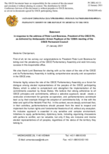 Statement by the Delegation of Armenia in response to the address by the President of the OSCE Parliamentary Assembly, H.E. Lord Peter Bowness
