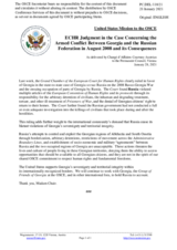 Statement by the Delegation of the United States of America on the European Court of Human Rights judgment in the case concerning the armed conflict between Georgia and the Russian Federation in August 2008 and its consequences