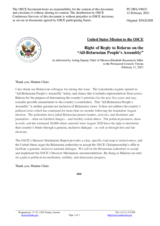 Statement by the Delegation of the United States of America on the All-Belarusian People’s Assembly, being held on 11 and 12 February 2021