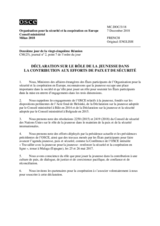 Déclaration sur le rôle de la jeunesse dans la contribution aux efforts de paix et de sécurité