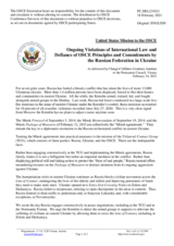 Statement by the Delegation of the United States of America on Russia’s ongoing aggression against Ukraine and illegal occupation of Crimea