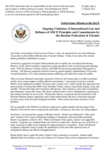 Statement by the Delegation of the United States of America on Russia’s ongoing aggression against Ukraine and illegal occupation of Crimea