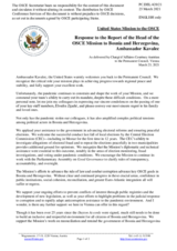 Statement by the Delegation of the United States of America in response to the report by the Head of the OSCE Mission to Bosnia and Herzegovina, Ambassador Kathleen Kavalec
