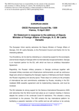 Statement by the Portuguese EU Presidency in response to the address by the Deputy Minister for Foreign Affairs of Georgia, H.E. Mr. Lasha Darsalia