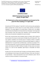 Statement by the Portuguese EU Presidency on the recommendations made at the 81st special joint meeting of the PC and the FSC on 14 April 2021 for stabilizing the situation and halting activities of the Russian Federation that give rise to concern