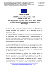 Statement by the Portuguese EU Presidency in response to the report by the Head of the OSCE Centre in Ashgabat, Ambassador John MacGregor