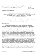 Statement by the Delegation of the Russian Federation in response to the Report by the Head of the OSCE Programme Office in Bishkek, Ambassador Alexey Rogov, and by the Director of the OSCE Academy in Bishkek, Dr. Alexander Wolters