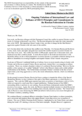 Statement by the Delegation of the United States of America on Russia’s ongoing aggression against Ukraine and illegal occupation of Crimea