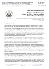 Statement by the Delegation of the United States of America in response to the report by the Head of the OSCE Centre in Ashgabat, Ambassador John MacGregor