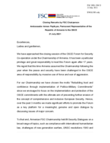 Closing statement by Ambassador A. Papikyan, Permanent Representative of Armenia to the OSCE and Chairperson of the FSC