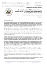 Statement by the Delegation of the United States of America on Russia’s ongoing aggression against Ukraine and illegal occupation of Crimea