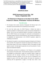 Statement by the Slovenian EU Presidency in response to the report by the Head of the OSCE Presence in Albania, Ambassador Vincenzo Del Monaco