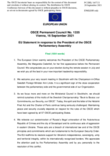 Statement by the Slovenian EU Presidency in response to the address by the President of the OSCE Parliamentary Assembly, H.E. Ms. Margareta Cederfelt