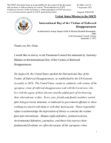 Statement by the Delegation of the United States of America on the International Day of the Victims of Enforced Disappearances, observed on 30 August 2021