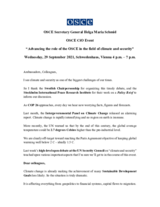 Address by OSCE Secretary General Helga Maria Schmid at the event “Advancing the role of the OSCE in the field of climate and security”