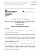 Statement by the Delegation of Germany, also on behalf of France, in response to the report of the Chief Observer of the OSCE Observer Mission at the Russian checkpoints Gukovo and Donetsk, Ambassador György Varga