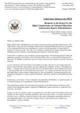 Statement by the Delegation of the United States of America in response to the report by the High Commissioner on National Minorities, Ambassador Kairat Abdrakhmanov
