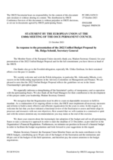 Statement by the Slovenian EU Presidency in response to the presentation by the OSCE Secretary General, Ms. Helga Maria Schmid, of the 2022 Unified Budget Proposal