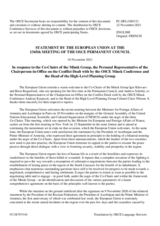 Statement by the Slovenian EU Presidency in response to the address by Ambassador Brice Roquefeuil, Ambassador Igor Khovaev, and Ambassador Andrew Schofer, to the address by Ambassador Andrzej Kasprzyk, and to the report by Colonel Claes Nilsson