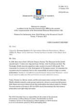 Statement by the Delegation of Norway in response to the address by Dr. Kathrin Meyer, Secretary General of the International Holocaust Remembrance Alliance, on the Occasion of the Commemoration of International Holocaust Remembrance Day