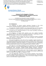 Statement by the Delegation of Ukraine in response to the Presentation by the president of the OSCE Parliamentary Assembly, Ms. Margareta Cederfelt