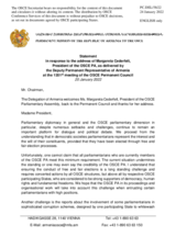 Statement by the Delegation of Armenia in response to the Presentation by the president of the OSCE Parliamentary Assembly, Ms. Margareta Cederfelt
