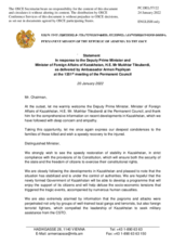 Statement by the Delegation of Armenia in response to the address by Deputy Prime Minister and Minister of Foreign Affairs of Kazakhstan, H.E. Mr. Mukhtar Tileuberdi