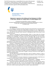 Statement by the Delegation of Ukraine in response to the address by OSCE Chairman-in-Office and Minister for Foreign Affairs of Poland Zbigniew Rau at the OSCE Permanent Council, Vienna, 13 January 2022