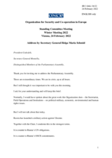 Address by Secretary General Helga Maria Schmid at OSCE PA's Winter Meeting